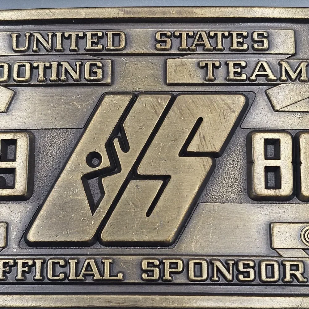 Vintage 1988 USA Olympic Belt Buckle (2) Brass Shooting Team Official Sponsor